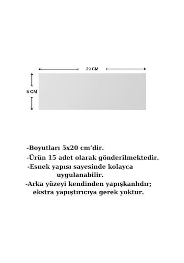 Dekoratif Tuğla Desenli Gümüş Pleksi 15 Adet 5x20cm Kendinden Yapışkanlı Gümüş