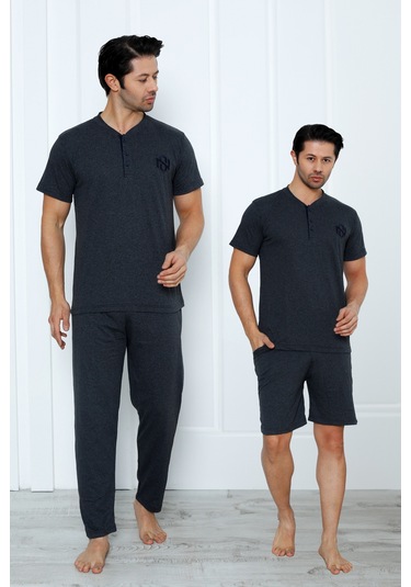 Yüksek Kaliteli Pamuk Penye: Erkekler İçin Mevsimlik 3 Parça Kısa Kollu Pijama Takımı Babalar Günü Hediyesi Füme Yüksek Kaliteli Pamuk Penye: Erkekler İçin Mevsimlik 3 Parça Kısa Kollu Pijama Takımı Babalar Günü Hediyesi Füme