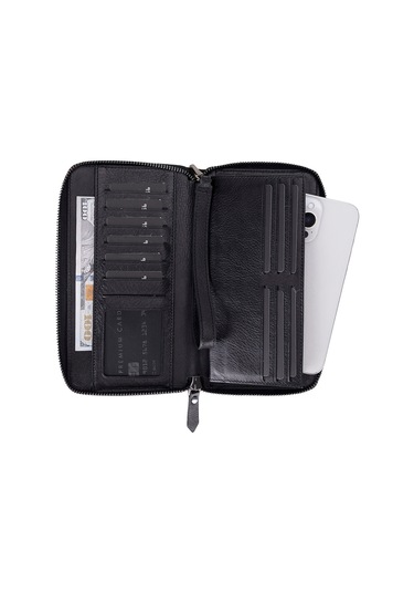 Bloomporter Obsidian Black Hakiki Deri Telefon Bölmeli Cüzdan Siyah