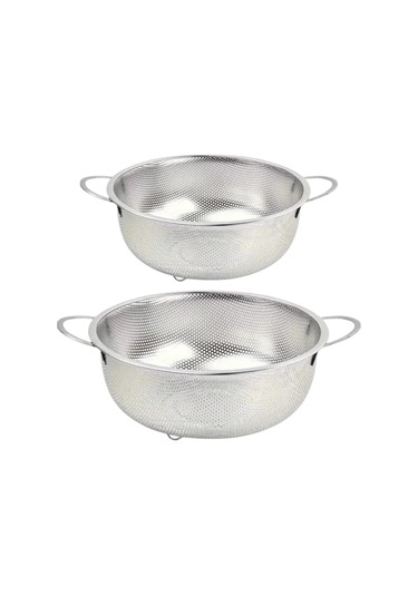 Paslanmaz Çelik Kulplu Çok Amaçlı Makarna Un Meyve Sebze 2'li Süzgeç 25 22 Cm Çok Renkli