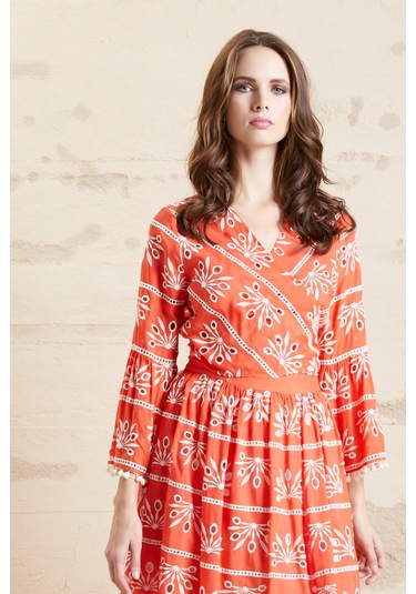Kadın Günlük Pamuk Desenli Rahat Yazlık Etek Koral