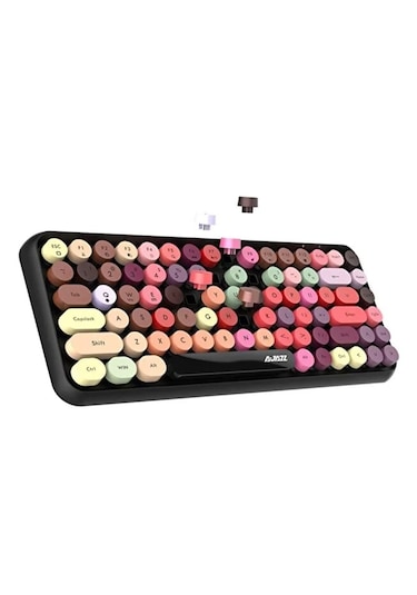 308i Bluetooth Klavye 84 Tuşlu Kablosuz Gaming Vintage Klavye Çok Renkli Daktilo Tarzı Tuşlar