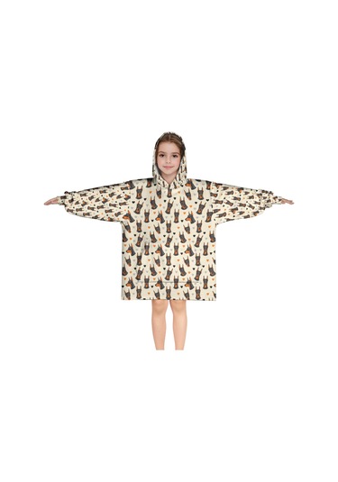 Doberman Desenli Çocuk Giyilebilir Battaniye Hoodie, 6-13 Yaş, Kalın-a6 Doberman Heart Orange