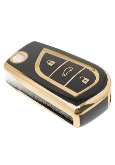 Toyota Yaris Corolla Auris Hilux Verso Avensis Ch-r Nano Anahtar Kılıfı 3 Buton Gold-siyah
