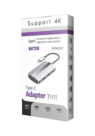 Byl-2106 7'si 1 Arada Usb-c / Type-c - Usb Yerleştirme İstasyonu Hub Adaptörü Gümüş