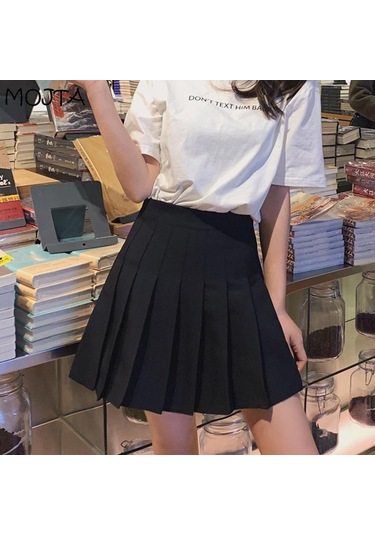 Yaz Kadın Pileli Etekler Bayan Mini Etekler Yüksek Bel Beyaz Siyah Etekler Tatlı Kız Etekler Siyah