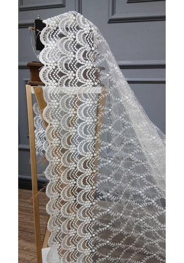 Tül Perde Brode Nakış Yeni Eko Seri Salkım Desenli Nakış 2kat Pileli Tül Perde Salkım