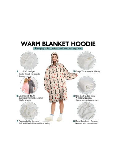 Doberman Desenli Giyilebilir Battaniye Hoodie, Unisex, Kalın, Cepli-a3 Doberman Heart Layered