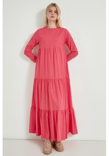Pastelastore Kadın Pamuk Uzun Elbise 1109 Fuşya