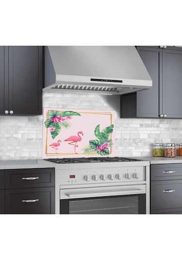 Decorıta Cam Ocak Arkası Koruyucu | Tropik Flamingo