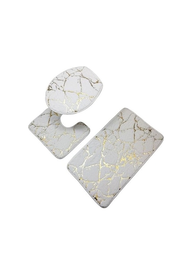 Beyaz 3 Adet/takım Aşınmaya Dayanıklı Duş Halısı Mermer Tuvalet Kapak Banyo Polyester İnce İşçilik Beyaz