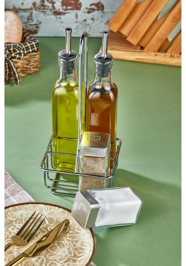 Cooker 5 Parça Standlı Cam Yağdanlık Sirkelik Sosluk Baharatlık Seti Ckr1228 Gri