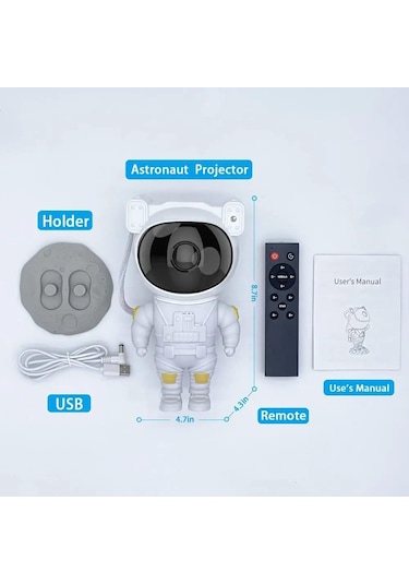 Yeni Taşınabilir Astronot Görünüm Projeksiyon Gece Lambası Beyaz