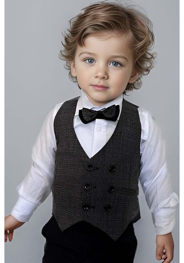 Riccotarz Erkek Bebek Takım Elbise Gri Yelekli Alt Üst Takım Gri