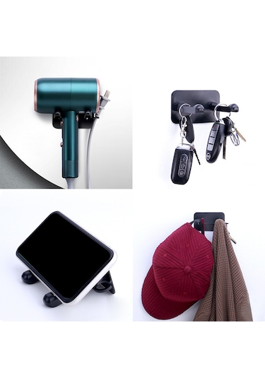 Geeksen Banyo Fön Tutucu - Delik Olmadan Monte Edilebilir - Otel, Ev, Konukevi İçin - Beyaz Renk - Fön Saklama Rafları Beyaz