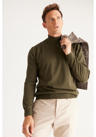 Altinyildiz Classics Erkek Haki Standart Fit Normal Kesim Yarım Balıkçı Yaka Triko 4A4923100005HAK3XL Haki