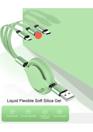 Suofeng 3'lü Genişletilebilir Telefon Şarj Kablosu, Sıvı Silikon, Hızlı Şarj 2.8a , Micro Usb/type-c/8pin, Evrensel Uyumlu, Mor