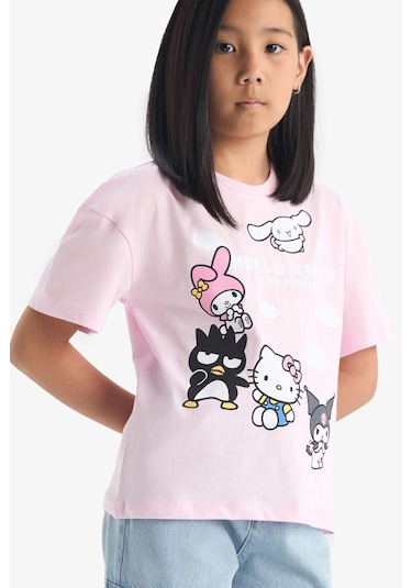 Defacto Kız Çocuk Hello Kitty Relax Fit Bisiklet Yaka Kısa Kollu Tişört F5389a825hspn633 Pembe