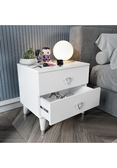 Simple 2 Çekmeceli Komodin Smp5002 Beyaz Gümüş