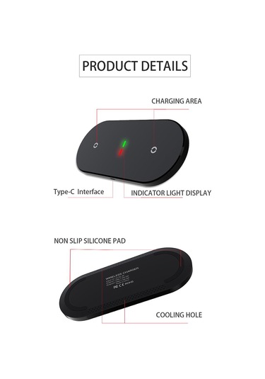 Xiyyadms Siyah İki Cihazlı Kablosuz Şarj Cihazı - 10w Hızlı Şarj, Çoklu Koruma, Dürtmeye Dayanıklı, Kolay Kullanım