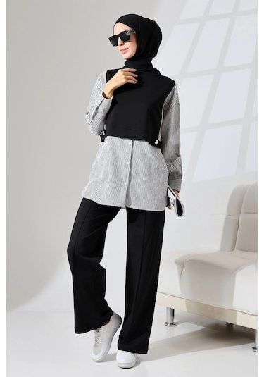 Kadın Siyah Mevsimlik Penye Alt Üst Spor Ve Rahat Ikili Tunik Pantolon Şık Tesettür Takım Siyah