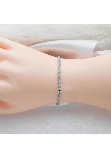 Bilezikci Çift Sıra Suyolu Beyaz Altın Takı Seti 8VRST10