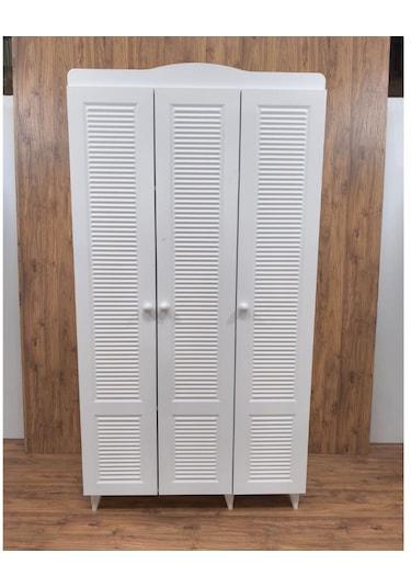 3 Kapaklı Beyaz Panjur Model Dolap Beyaz