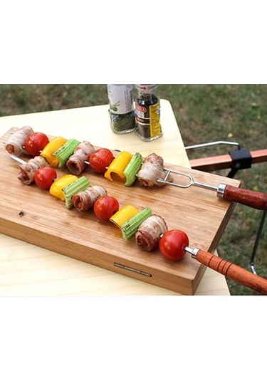 Wondernest Açık Piknik Paslanmaz Çelik Barbekü Seti, U Şeklinde İğne Çatal, Ahşap Saplı 7 Parça Çok Renkli Çok Renkli