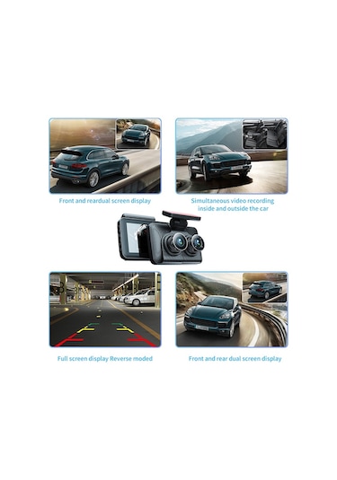 Moly 3 Kamera Dash Cam Ön Arka İç 1080+720+480p 4in Araba Dikiz Aynası Gece Video Kayıt Kamerası