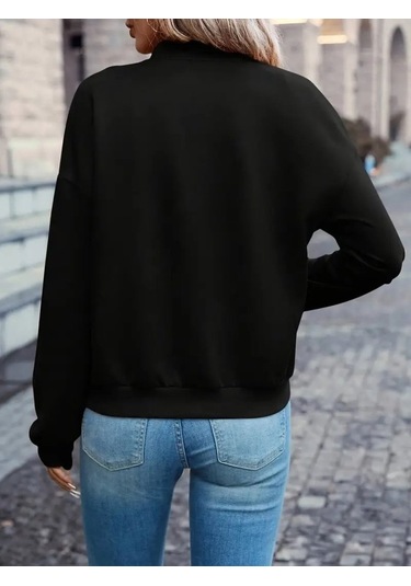 Kadın Uzun Kollu Önden Fermuarlı Cepli Modal Ceket Siyah