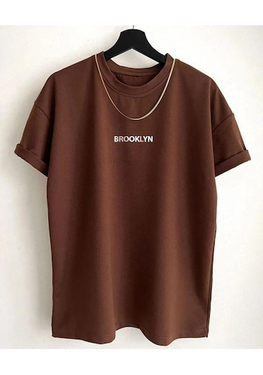 Hırsch Unisex Kahverengi Brooklyn Baskılı T-shirt Kahverengi