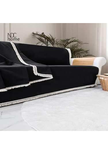 Dnc Home Tekstil Ndchome Premium Keten Siyah Ponponlu Koltuk Örtüsü 170 X 220