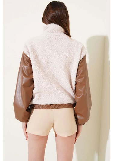 Deri Garnili Cepli Peluş Mont Taba T1253 Taba