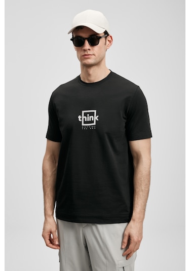 Lufian Thınk Modern Grafik T- Shirt Siyah Siyah 111020310100100