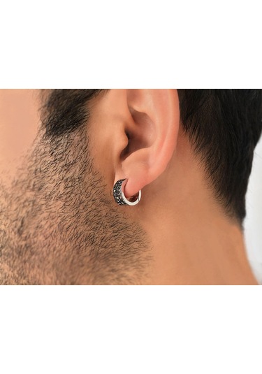 Sirius Pırlanta Siyah Pırlantalı Halka Erkek Küpesi  0804E0134