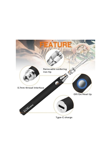 Valkyrie Şarjlı Kablosuz Lehim Makinası - 5 Saniyede Isınma - 30 Dakika Kullanım - Usb Type-c Şarj - 3 Farklı Isı Modu - 450 Derece