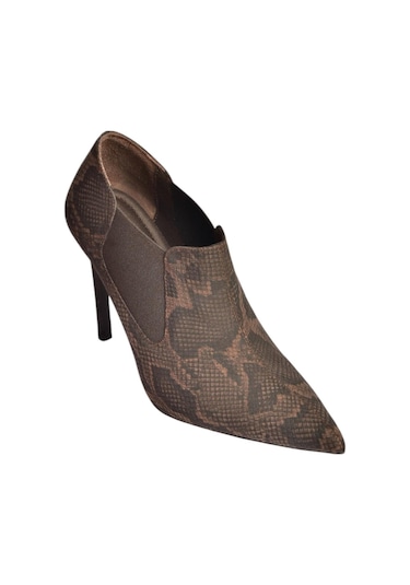 Fox Shoes V820205207 Kahverengi Yılan Baskılı İnce Topuklu Kadın Ayakkabı Kahverengi