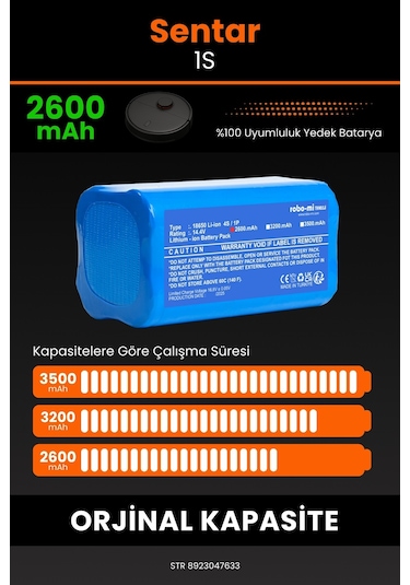 Sentar Mop 1s Uyumlu Robot Süpürge Bataryası 2600mah