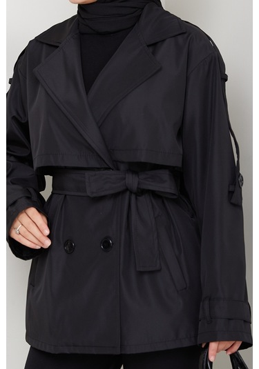 Nehar Rüzgarlıklı Astarlı Trenç 1621 - Siyah Siyah