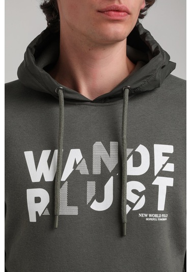 Kapüşonlu Haki Slim Fit Hoodie 23fwm64059 Haki