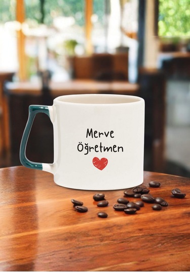 Öğretmenler Günü Kişiye Özel Renkli Kulplu Öğretmen Kupası Koyu Yeşil