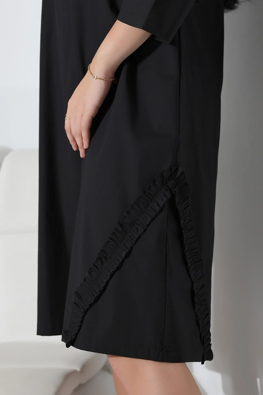 Schık Schık Kadın Yaka Büzgülü Kol Ve Etek Ucu Fırfır Detay Cepli Elbise Siyah Sckwm24el02 Siyah