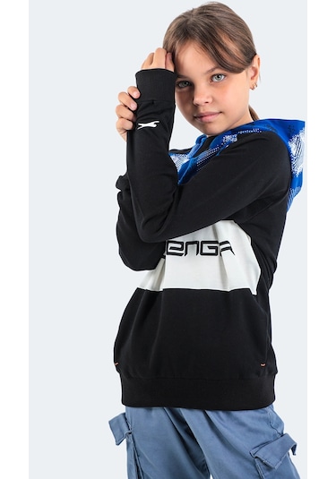 Slazenger DRAGICA IN Çocuk Kapüşonlu Cepli Siyah Sweatshirt