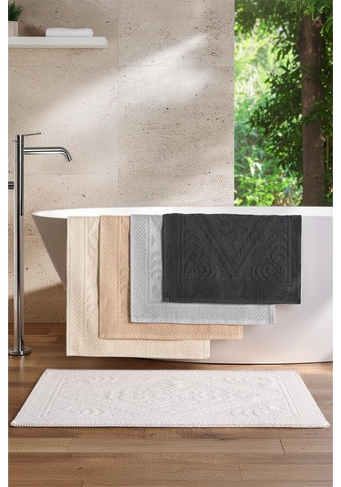 Soley Violeta 2'li Banyo Paspas Seti Kaymaz Taban %100 Pamuk 60x100 - 50x60 Cm Ekru