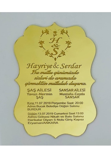 Hdrlazerdizayn Aynalı Pleksi Davetiye