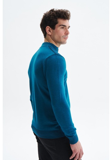 Arma Erkek Slim Fit Likralı Akrilik Kumaş Yarım Yaka Triko Kazak K0kro0864 Mavi
