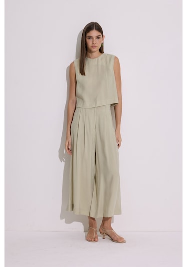 Modal Pileli Geniş Pantolon Çağla Çağla