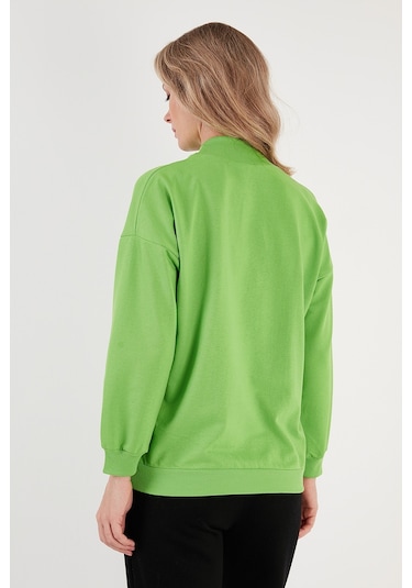 Lela Pamuklu Dik Yaka Basic Örme Bayan Sweat 5863323 Fistik Yeşil