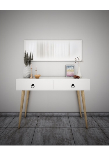 Bicabin Elegance Asia 2 Çekmeceli Ahşap Ayaklı Aynalı  Dresuar Beyaz