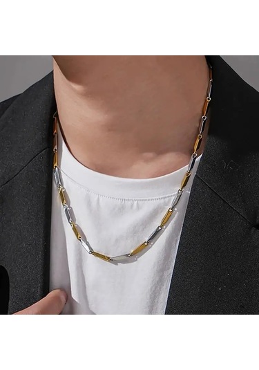 Çelik Kolye Titanyum Melon Düz Model 2 Mm 55 Cm Gümüş Altın Sarısı Altın - Gümüş